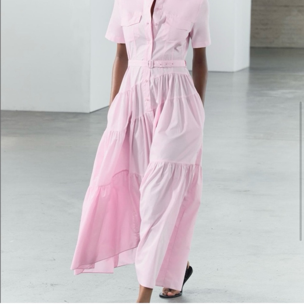 NWT ZARA Pink Poplin Shirtdress